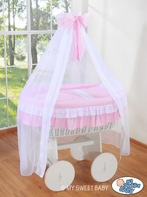 My Sweet Baby Prútený košík/Deluxe Prútená postieľka so závesom- Bellamy ružová
