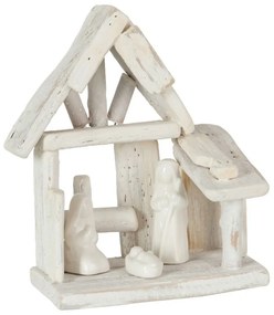 Biely drevený Betlehem s porcelánovými postavičkami - 16*10*19 cm