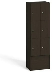 Drevená odkladacia skrinka s úložnými boxami, 6 boxov, 1700 x 600 x 420 mm, cylindrický zámok, wenge