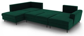 Zelená zamatová rozkladacia/s úložným priestorom rohová pohovka (ľavý roh/do "U") Kyoto – Cosmopolitan Design