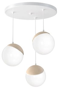 Závesné svietidlo Sfera, 3x biele sklenené tienidlo, w/drevo, o