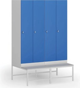 Šatníková skrinka S1 s lavičkou, 2 oddiely, 1875 x 600 x 500/800 mm, otočný zámok, zelené dvere