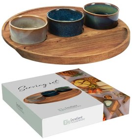 Servírovací set s akáciovým podnosom 25x25 cm