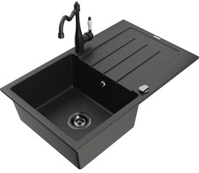 Mexen Bruno, granitový drez 795x495x200 mm, 1-komorový a drezová batéria Carla, čierna-zlatá metalíza, 6513-75-670700-70-B