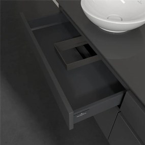 VILLEROY &amp; BOCH Legato závesná skrinka pod umývadlo na dosku (umývadlo vľavo), 4 zásuvky, 1600 x 500 x 550 mm, Glossy Grey, B59600FP