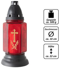 Nexos 85948 Sklenený kahanec , červený + zlatý kríž, 22 cm, 3 ks