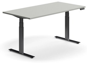 Výškovo nastaviteľný stôl QBUS, rovný, 1600x800 mm, čierny rám, svetlošedá