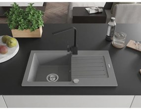 Mexen Pablo, granitový drez 752x436x161 mm, 1-komorový a čierna batéria Rita, šedá, 6510-71-670300-70