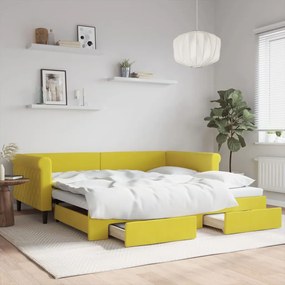 Rozkladacia denná posteľ so zásuvkami žltá 100x200 cm zamat 3197831