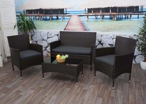 Záhradná súprava 2 kresiel, pohovky a stolíka HWC-F55 - hnedá, vankúše tmavosivá