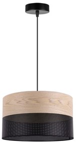 Závesné svietidlo Wood, 1x béžová dubová dýha/čierne PVC tienidlo, (fi 30cm)