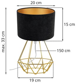 Stolná lampa Mediolan, 1x zeleno-zlaté textilné tienidlo, zlatá konštrukcia