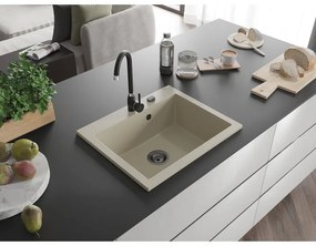 Mexen Elix, 1-korový granitový drez 600 x 500 mm, béžová, čierny sifón, 6525601005-69-B