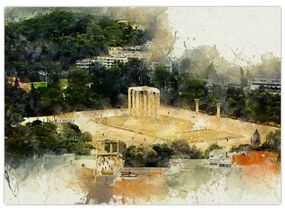 Sklenený obraz - Chrám Dia, Atény, Grécko (70x50 cm)