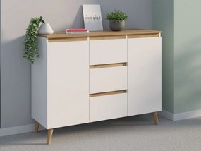 Škandinávska komoda 120 cm, farba biela/ dub