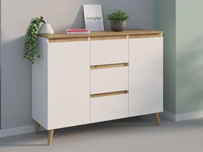 Škandinávska komoda 120 cm, farba biela/ dub