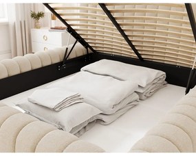 Béžová čalúnená dvojlôžková posteľ s úložným priestorom s roštom 160x200 cm Carilla – ELTAP