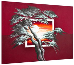 Moderný obraz stromu a východu slnka (70x50 cm)