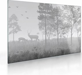 Sklenený obraz - Lúka s jeleňami (70x50 cm)