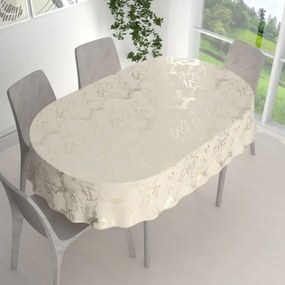 Biante Zamatový oválny obrus Isabela IBL-017 Zlatý/dymový mramor na smotanovom 140x200 cm