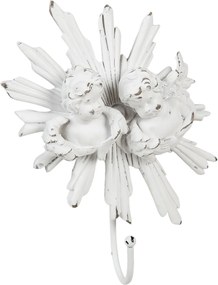 Biely antik nástenný háčik s anjelikmi - 15*5*23 cm