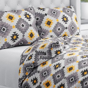 Biante Bavlnené posteľné obliečky Sandra SA-520 Žlto-sivý aztécky vzor Jednolôžko 140x200 a 70x90 cm