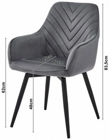 Otočné Kreslo NANA - tmavosivý zamat / čierne nohy