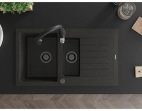 Mexen Matias, 1,5-komorový granitový drez 900x505x200 mm a drezová batéria Savita, čierna-zlatá metalíza, 6502-75-672601-70-B
