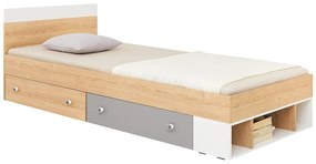 Jednolôžková posteľ Peluga PL15 L / P, Farby: dub sušienkovo hnedý / biela lux + sivá