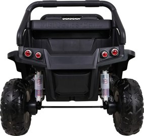 Ramiz Mercedes Benz Unimog elektrické autíčko pre deti červené + pohon 4x4 + diaľkové ovládanie + nosič batožiny + pomalý štart + MP3 + LED