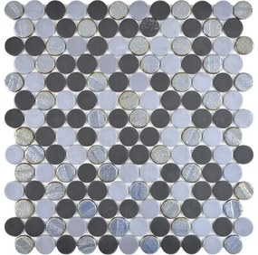 Sklenená mozaika ROND05 Eco mix čierna / strieborná / sivá 29x30 cm