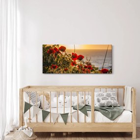 Obraz západu slnka s vlčími makmi (120x50 cm)