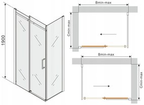 Mexen Omega, sprchovací kút s posuvnými dverami 160 (dvere) x 70 (stena) cm, 8mm sklo, čierny profil-číre sklo, 825-160-070-70-00