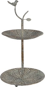 Zelenohnedý kovový dekoračný etažér s vtáčikmi Birdi - Ø 26*48 cm