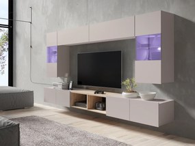 Obývacia stena Bralani XXIV, Farby: kašmír / kašmír + dub artisan, Osvetlenie: osvetlenie LED modré