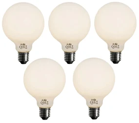 Sada 5 stmievateľných LED žiaroviek E27 opálové G95 5W 450lm 3000K