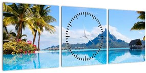 Obraz - Bora-Bora, Francúzska Polynézia (s hodinami) (90x30 cm)