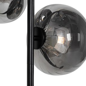 Stojaca lampa v štýle Art Deco čierna s dymovým sklom 3-svetlo - Ayesha
