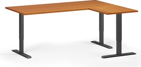 Výškovo nastaviteľný stôl, 180x140 cm, 3 motory, L/P, čierna podnož, čerešňa