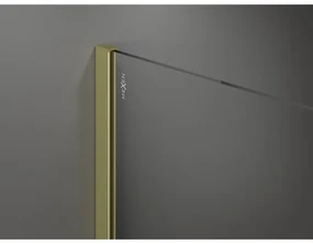Mexen Kioto+, sprchová zástena Walk-In s poličkou a vešiakom 130 x 200 cm, 8mm číre sklo čierny vzor, zlatý matný profil, 800-130-121-55-70