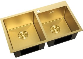 Mexen Xorin, 2-komorový nerezový drez 780 x 450 mm, brúsená zlatá, vzor voština, 6441782000-55HC