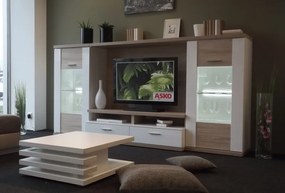 Obývacia stena Caracas Media, dub/biely lesk, s osvetlením