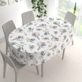 Biante Bavlnený oválny obrus Sandra SA-707 Modré kvety Protea na bielom 140x220 cm