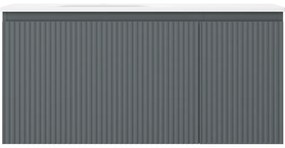 Mexen Rivel, kúpeľňová skrinka 100 cm s umývadlom Vela vľavo, 1S, 1D, drážkovaná, grafitová matná/biela matná, 91A23-10047-3-BBFF66-W23L01