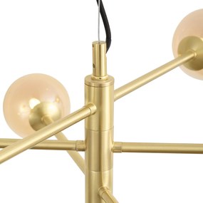 Art Deco hanglamp messing met amber glas 6-lichts - Ryan