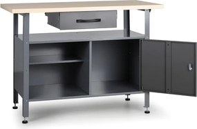 Pracovný stôl do dielne G1, 840 x 1200 x 600 mm, 1 skrinka, 2 police