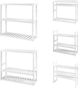 Bambusový 3-úrovňový regál, výškovo nastaviteľný, biela farba