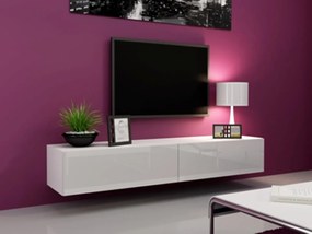 TV stolík na stenu Vigo 180 - biela / biely lesk