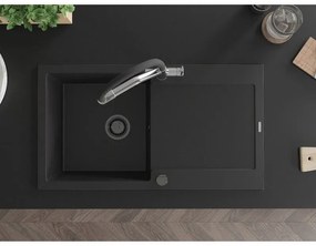 Mexen Leo, 1-komorový granitový drez 900x500x190 mm a drezová batéria Duo, čierna, 6501-77-671701-07-B