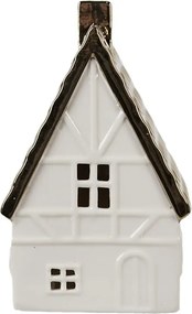 Béžová dekorácia porcelánový domček s Led svetielkami Christmas House L - 10*8*16 cm
